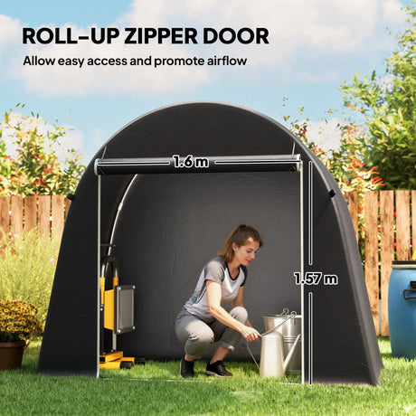 Outsunny 8 x 4 ft Garden Storage Tent, Waterproof Bike Tent with Roll-up Zipper Door and Galvanised Metal Frame, Dark Grey