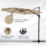 Outsunny 3M Banana Parasol Hanging Cantilever Umbrella W/ Cross Base Hand Crank Aluminium Frame 360Rotation Hand Crank-Beige
