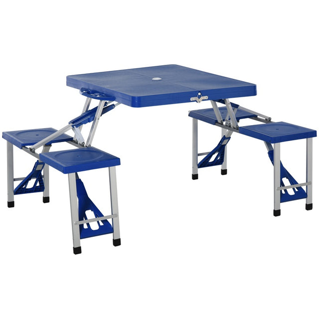 Outsunny 4 Seater Aluminum Portable Picnic Table with Foldable Seats Blue