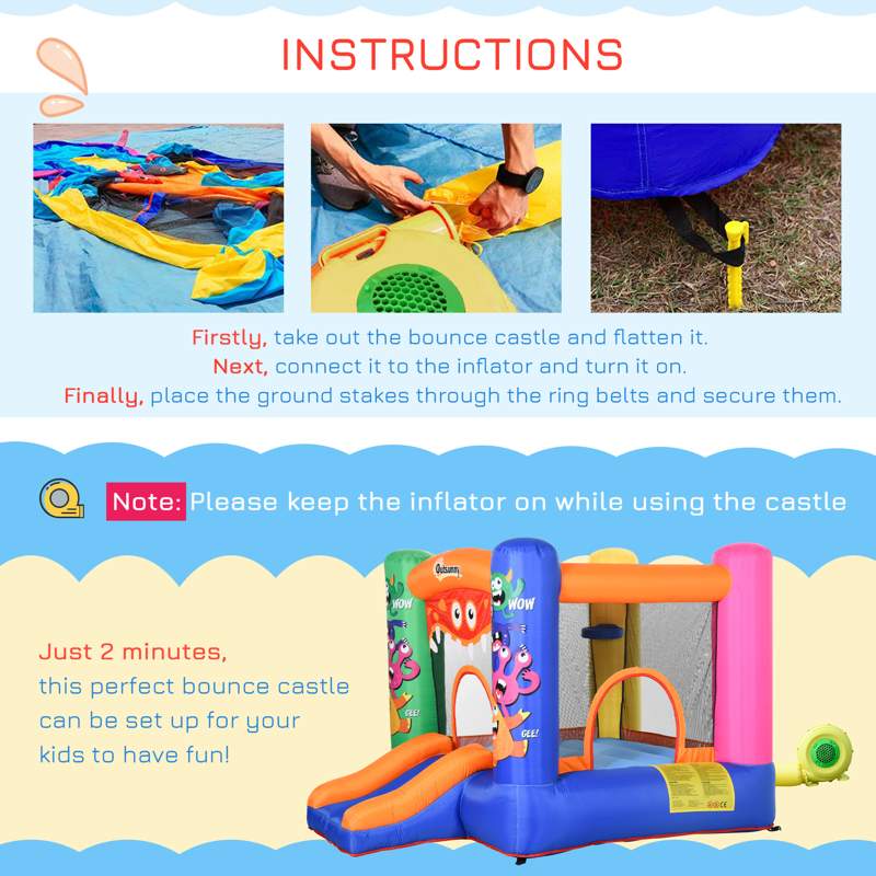 Outsunny Bouncy Castle Inflatable Basket Trampoline Slide Monster Design 180 x 250 x 175 (CM)