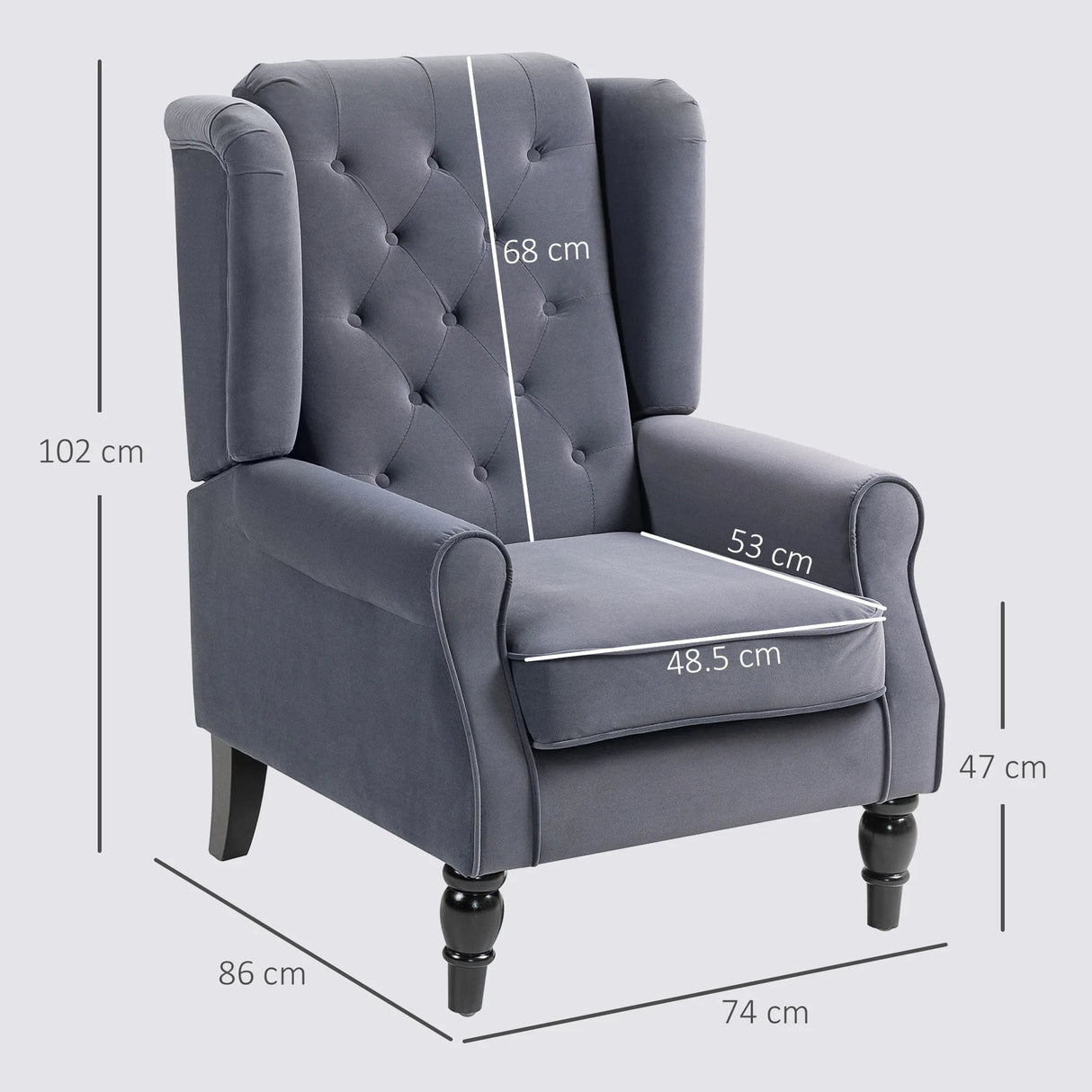 HOMCOM Wingback Accent Chair, Retro Upholstered Button Tufted Occasional Chair for Living Room and Bedroom, Charcoal Grey