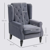 HOMCOM Wingback Accent Chair, Retro Upholstered Button Tufted Occasional Chair for Living Room and Bedroom, Charcoal Grey