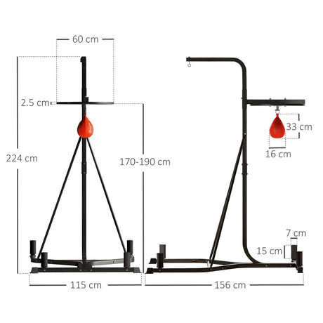 HOMCOM 170-190cm Freestanding Boxing Punch Bag Hanger & Speed Ball Station Platform Hanging Frame Home Gym, Black