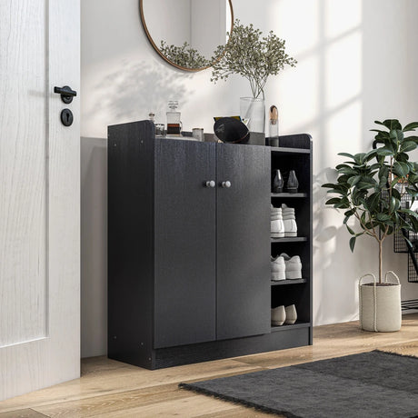 HOMCOM Shoe Storage Cabinet with Adjustable Shelves - Black