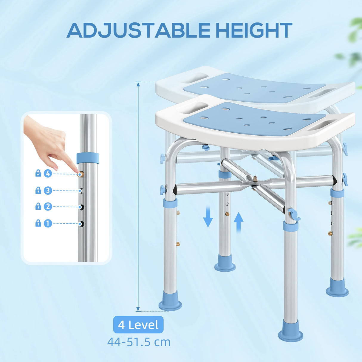 HOMCOM 44-51.5cm Aluminium Frame Shower/Bath Stool - Light Blue
