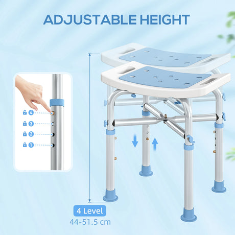 HOMCOM 44-51.5cm Aluminium Frame Shower/Bath Stool - Light Blue
