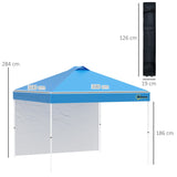 Outsunny 3x3(M) Pop Up Gazebo with 1 Side and Roller Bag, Height Adjustable Party Tent Event Shelter for Garden, Patio, Blue