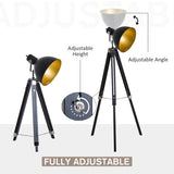 HOMCOM Tripod Floor Lamp, Spotlight Reading Lamp w/ Adjustable Height, Angle, Wood Legs for Living Room, Bedroom, Home, Office, Black and Gold