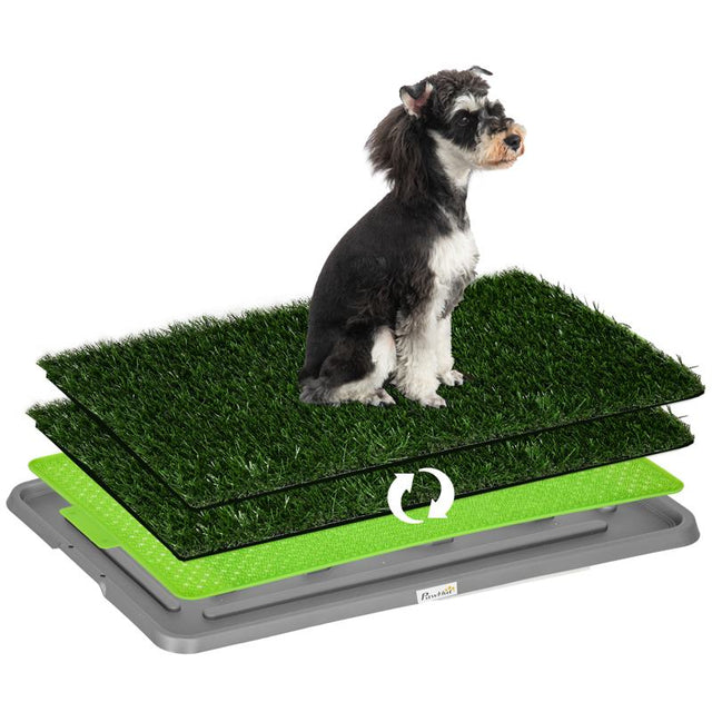 PawHut Artificial Grass Dog Toilet with Tray for Potty Training Indoor Outdoor, 2 Packs, 67 x 41cm