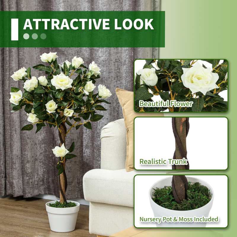 Outsunny Set of Two Faux Rose Trees - White