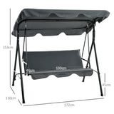 Outsunny 3 Seater Garden Swing Chair, Outdoor Swing Chair with Adjustable Canopy, Mental Frame & Cushions, Grey