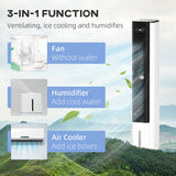 HOMCOM Portable Air Cooler, 6L Tank Humidifier Evaporative Ice Cooling Fan Water Conditioner Unit with 3 Modes, 3 Speed, Remote, Timer, Oscillating for Home Bedroom, White