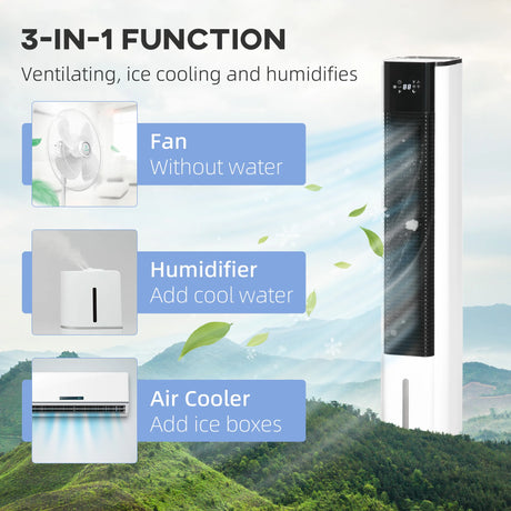 HOMCOM Portable Air Cooler, 6L Tank Humidifier Evaporative Ice Cooling Fan Water Conditioner Unit with 3 Modes, 3 Speed, Remote, Timer, Oscillating for Home Bedroom, White