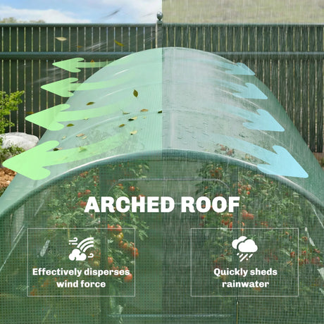 Outsunny 3 x 4 m Walk-in Polytunnel Greenhouse with Hinged Door and 8 Roll Up Mesh Windows, Garden Tunnel Warm House Tent, Green