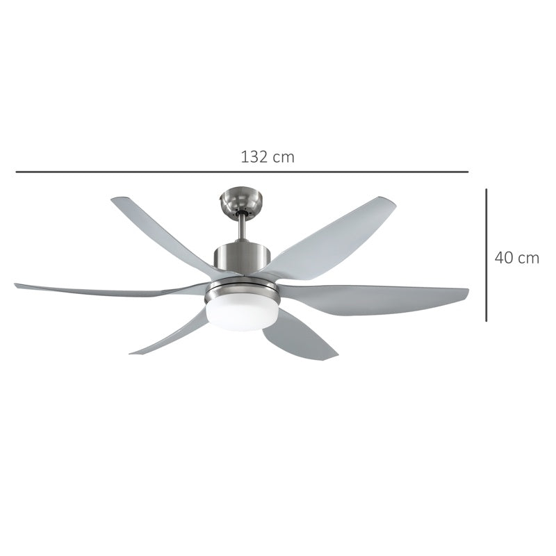 HOMCOM Reversible Ceiling Fan with Light, 6 Blades Indoor Modern Mount LED Lighting Fan with Remote Controller, for Bedroom, Living Room, Silver