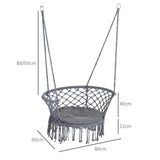 Outsunny Outdoor Hanging Rope Chair with Cotton Rope, Cotton-Polyester Blend Macrame Garden Hammock Chair with Seat Cushion, Support Backrest, for Patio, Garden, Porch, Dark Grey