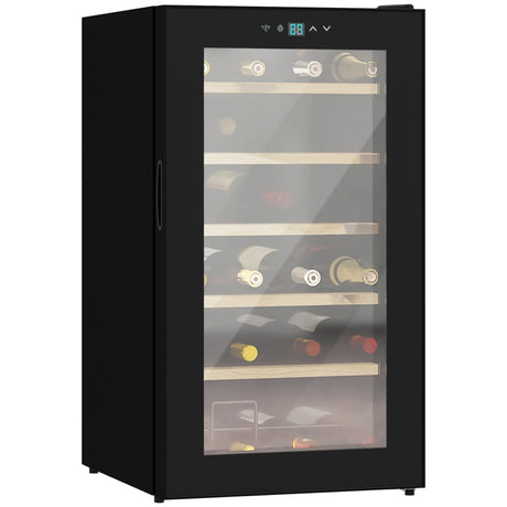 HOMCOM 24 Bottles Freestanding Wine Fridge with Glass Door, 65 Litres Single Zone Wine Cooler Fridge with Digital Touch Screen Controls and LED Light, Black