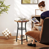 HOMCOM Small Round Side Table with 3 Storage Shelves - Rustic Brown