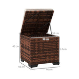 Outsunny Set of 2 Rattan Storage Ottoman, Outdoor Footstool with Removable Cushions, Garden Storage Seat for Balcony, Porch, Living Room, Beige