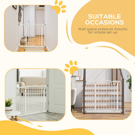 PawHut Metal 74-94cm Adjustable Pet Gate Safety Barrier w/ Auto-Close Door White