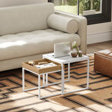 HOMCOM Set of Two Boxy Nesting Tables - White/Wood-Effect