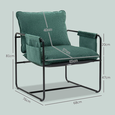 HOMCOM Minimal Padded Accent Chair, with Pockets - Green