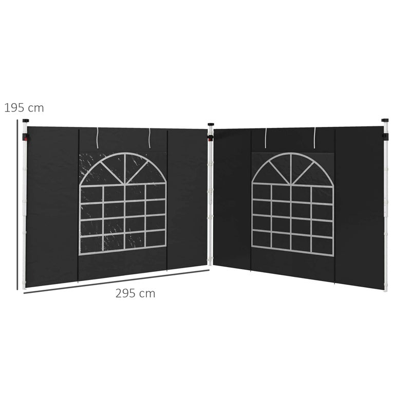 Outsunny Gazebo Side Panels, 2 Pack Sides Replacement, for 3x3(m) or 3x6m Pop Up Gazebo, with Windows and Doors, Black