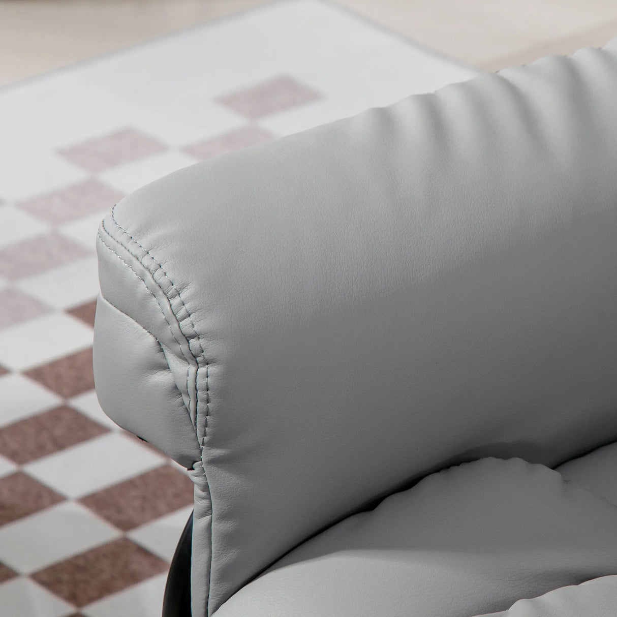 HOMCOM 360 Swivel Recliner Chair with Footstool, PU Leather Manual Recliner Armchair with Footstool, Solid Wood Base, Upholstered Reclining Chair for Living Room, Bedroom, Office, Light Grey