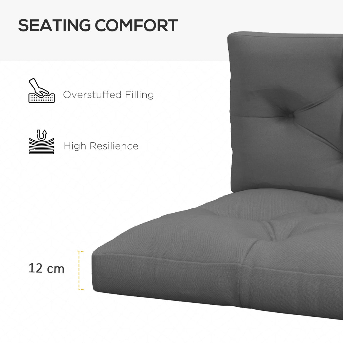 Outsunny Seat and Back Padded Pallet Cushion Set - Dark Grey