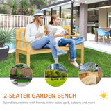 Outsunny 2 Seater Wooden Garden Bench with Armrest, Outdoor Furniture Chair for Park, Balcony, Orange