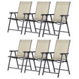 Outsunny Set of 6 Folding Garden Chairs, Metal Frame Garden Chairs Outdoor Patio Park Dining Seat with Breathable Mesh Seat, Beige