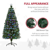 HOMCOM 5FT Multicoloured Artificial Christmas Tree w/ Fibre Optic Lights Pre-Lit Modes Metal Stand Star Holder Home Seasonal Decoration