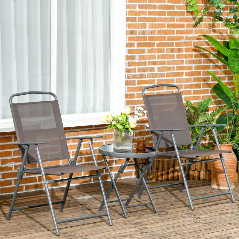 Outsunny Three-Piece Garden Seat Set, with Glass-Top Table - Brown