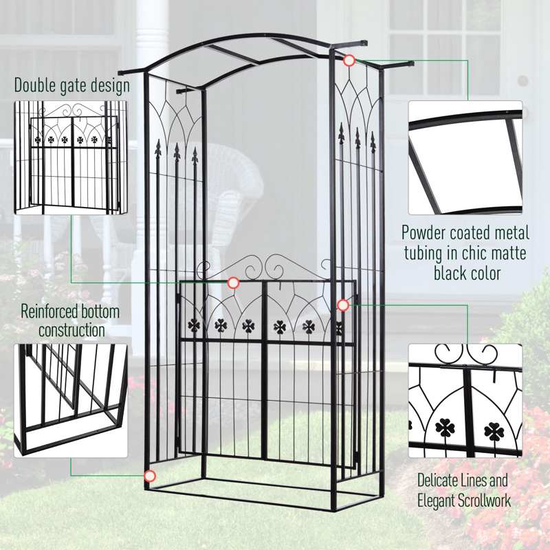 Outsunny Garden Outdoor Entrance Arch with Door Outdoor Patio Decoration for Rose Trellis Arbour Climbing Plant 131L x 49W x 200Hcm