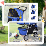 PawHut Dog Stroller, 3 Wheels Foldable Cat Dog Pram with Cup Holder, Storage Basket, Pet Stroller for Small Miniature Dogs, Blue