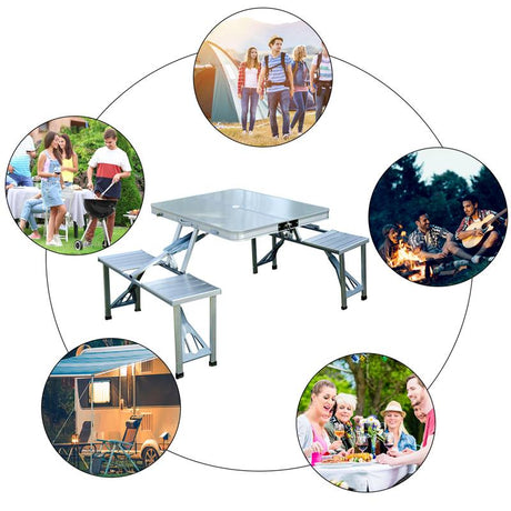 Outsunny Aluminum Portable Picnic Table Chair Set