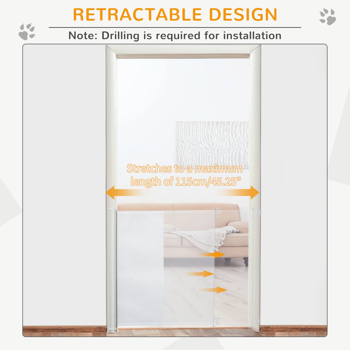 PawHut Retractable Stair Gate,  Dog Pet Barrier, for Doorway, Staircase, Hallway - White