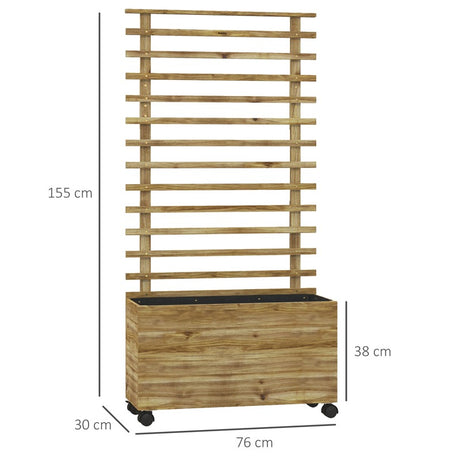 Outsunny Wooden Raised Planter, with Back Trellis - Natural Finish