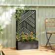 Outsunny Metal Garden Bed for Garden with Trellis, Raised Garden Bed with Privacy Screen, Geometric Slatted Cut-Out
