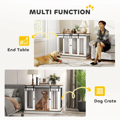 PawHut Dog Crate Furniture for Large Dogs, Double Dog Cage for Small Dogs