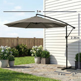 Outsunny 3 m Garden Cantilever Parasol with Cover, Round Overhanging Umbrella with 360 Rotation, Tilt, Grey