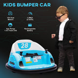 AIYAPLAY 360 Rotation Kids Bumper Car, 12V Waltz Car with Remote Control, Dual Joystick, Music, Lights, Light Blue