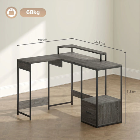 HOMCOM Industrial 'L' Shaped Multi-Work Desk - Charcoal Grey