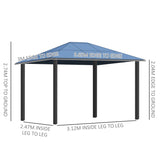 Outsunny 3 x 3.6m Hardtop Gazebo Canopy with Polycarbonate Roof Garden Pavilion with Removable Curtains and Steel Frame, Brown