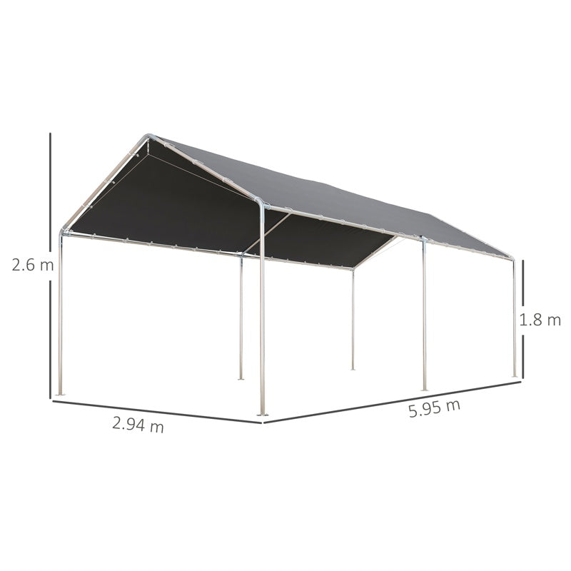 Outsunny 3 x 6m Heavy Duty Carport Garage Car Shelter Galvanized Steel Outdoor Open Canopy Tent Water UV Resistant Waterproof, Grey