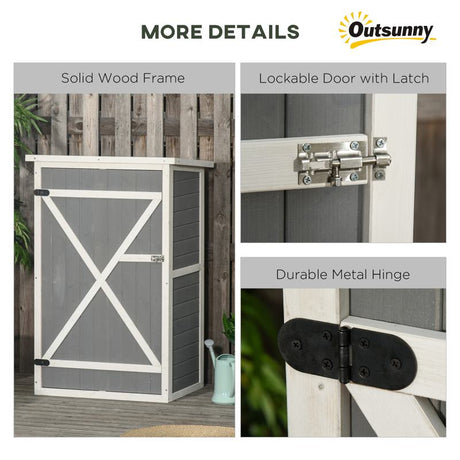 Outsunny Garden Shed Wooden Garden Storage Shed Fir Wood Tool Cabinet Organiser with Shelves 75L x 56W x115Hcm Grey