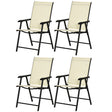 Outsunny Set of 4 Folding Garden Chairs, Metal Frame Garden Chairs Outdoor Patio Park Dining Seat with Breathable Mesh Seat, Beige