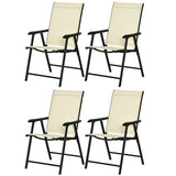 Outsunny Set of 4 Folding Garden Chairs, Metal Frame Garden Chairs Outdoor Patio Park Dining Seat with Breathable Mesh Seat, Beige