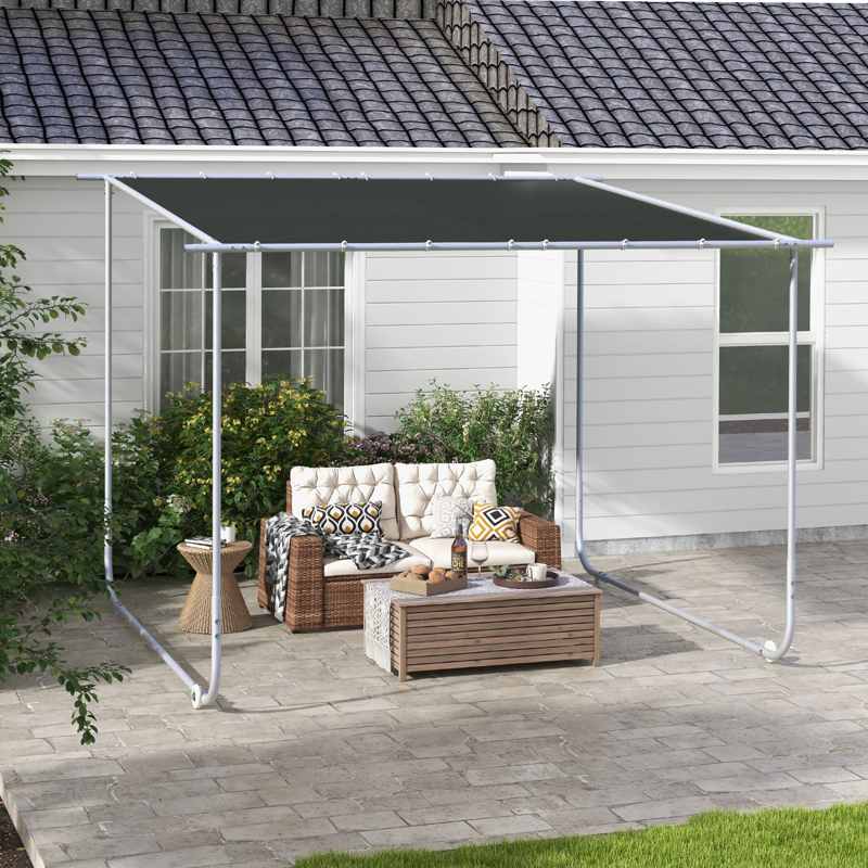 Outsunny 3 x 3(m) Mobile Pergola Kit, Portable Garden Gazebo with Wheels, Sandbags, Steel Frame, UV-Resistant