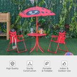 Outsunny Kids Outdoor Table and Chairs Garden Furniture Ladybird Pattern with Removable & Height Adjustable Sun Umbrella, Red